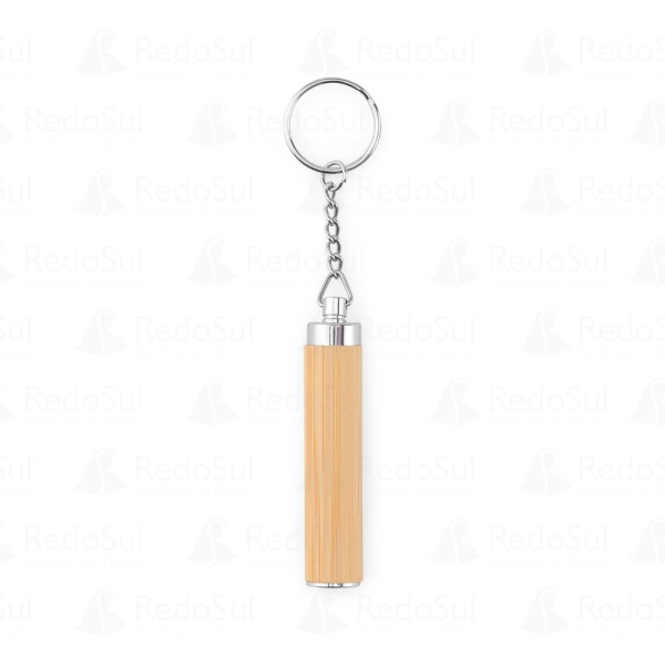 Chaveiro personalizado em bambu e ABS com lanterna LED